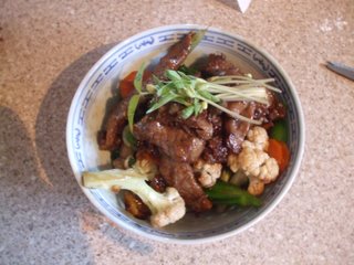 Mung bean microgreens as a garnish on homegrown veggie stir fry with beef Mung bean microgreens as a garnish on homegrown veggie stir fry with beef